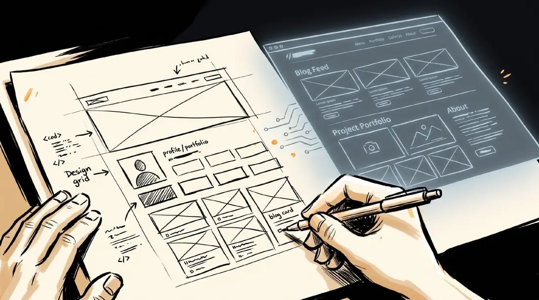 Sketch of the Ground Control blog and portfolio layout